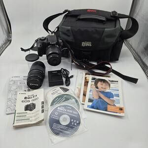 Canon Rebel T3 DSLR Camera Bundle 18-55mm 75-300mm Lens Bag Charger Manual Works